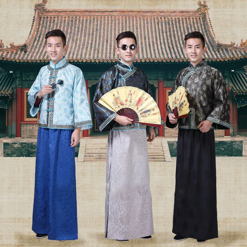 antiga dinastia Qing vestuário Roupa étnica chinesa tradicional chinesa Homens Cheongsam Tang terno traje oriental Hanfu masculino vestido