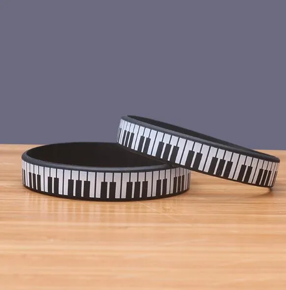 Bracelet en Silicone pour clavier de Piano imprimé DHL, bracelet à breloques à rayures noires et blanches, meilleur cadeau pour les Fans de musique, bijoux