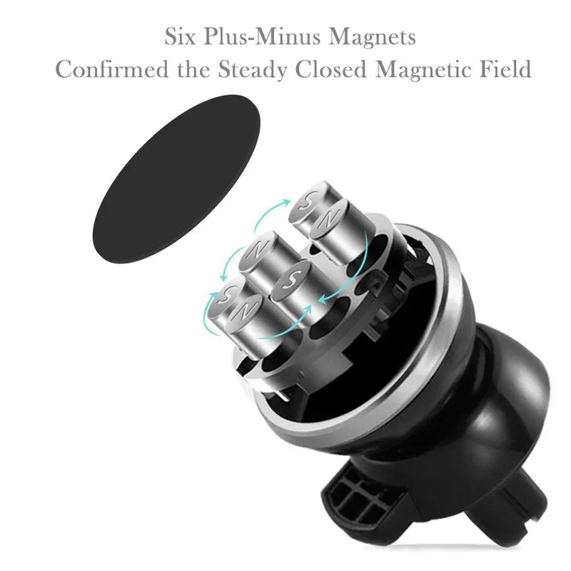 Starker magnetischer Universal-Kfz-Lüftungsschlitz-Handyhalter, 360-Grad-Halter mit 6 Stück verstärkter Magnethalterung für iPhone X, Samsung, GPS-Mobiltelefon
