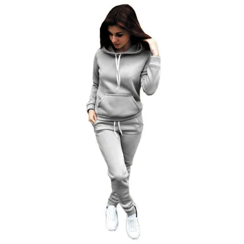 2 Teile/satz Frauen Hoodies Mit Kapuze Tops Baumwolle Langarm Sweatshirt + Schweiß Lange Hosen Frau Herbst Winter 2 stücke Warme Outfits anzug