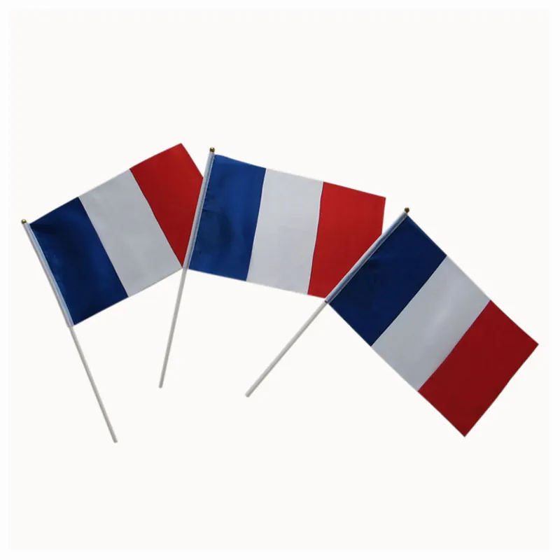 Drapeau France drapeau de petite taille entier avec poteau en plastique 14 21 cm tissu polyester drapeau national France 100 pièces LOT261W