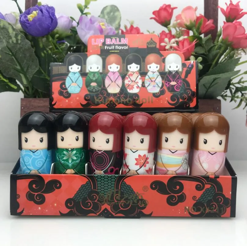 Newest Lip Balm Lovely Kimono Doll Pattern Lip Smacker Colorful Girl Makeup Lip Balm Present for Friend