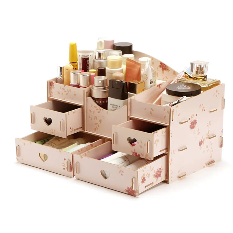 Hoomall boîte de rangement en bois conteneur de bijoux maquillage organisateur étui à la main bricolage assemblage cosmétique organisateur boîte en bois pour cadeau