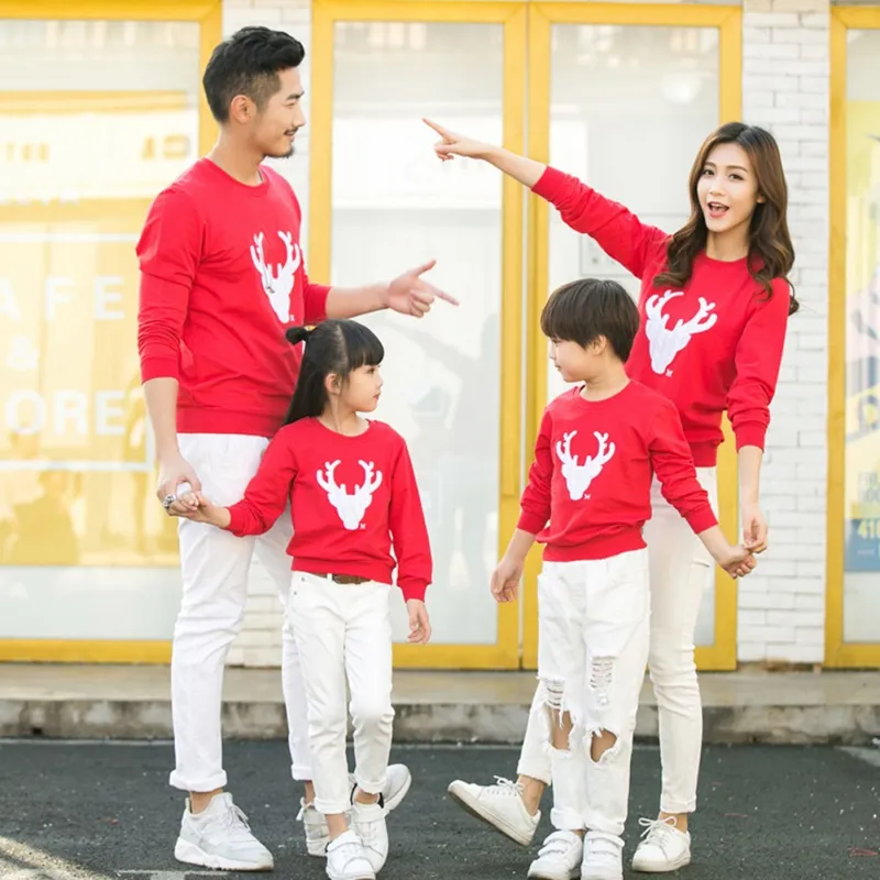 Family Matching Outfits Christmas Winter Sweater Cute Deer Children Clothing Kid Add Wool Warm Family Clothe YL138951912