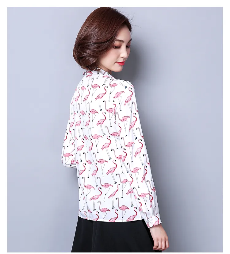 Feminino Novo Flamingo Imprimir Camisas Blusa De Mangas Compridas