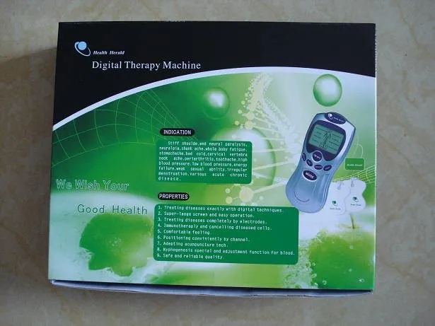 LCD-TENS-enhet Acupuncture Digital Therapy Machine Massager Smärta Terapi +4 Pads + 4-vägs ledningar med nätadapter av DHL