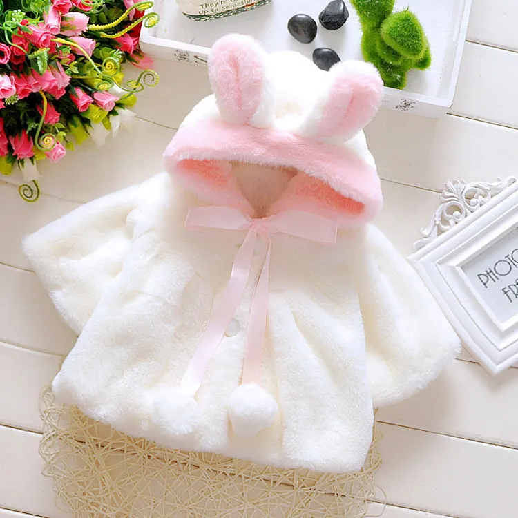 Barnbarnflickor Poncho Rabbit Bunny Ear Hooded Coat Warm Jacket Snowsuits Outwear 0-3 Year