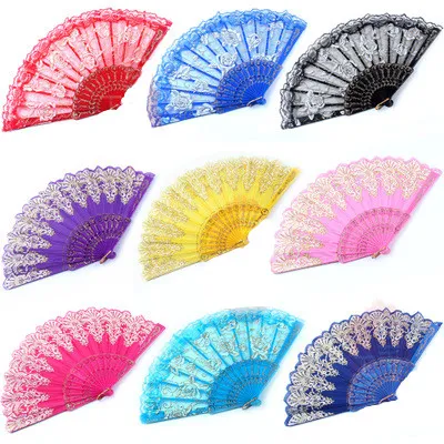 Luxury Floral Lace Hand Fans Rose Pattern Glitter style Party Dance Folding Hand Fan Dance Party Kraft Gifts