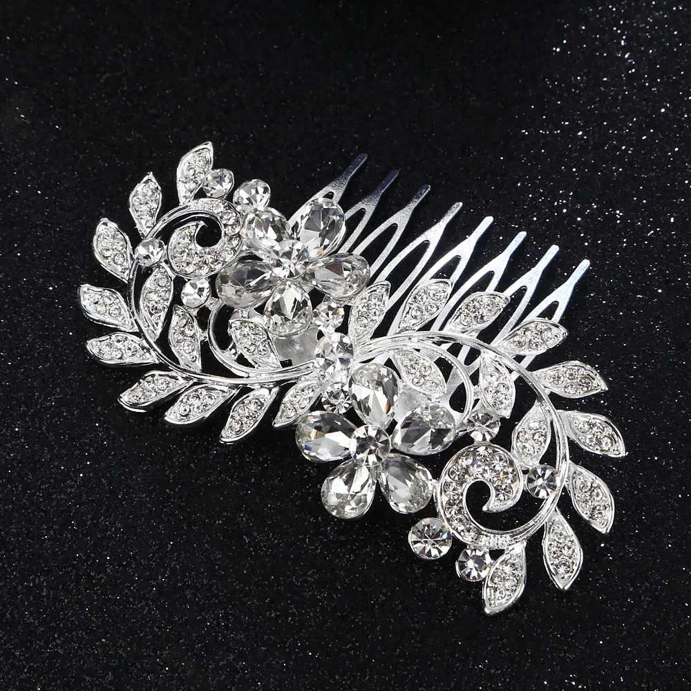 2018 Feis Hole Crystal Flower en Leaf Hair Combed Romantic Bridal Flower Hapdress Hair Accessoire voor bruid bruiloft A1566693