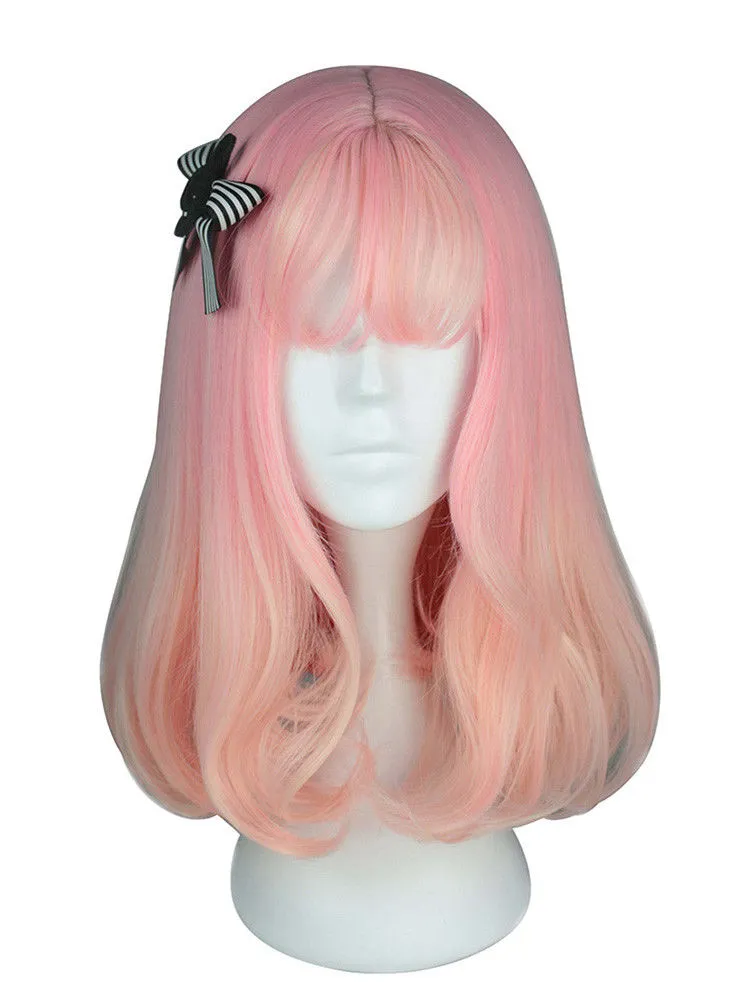 Peruk slät rosa blek med fransar 15 11/16in, cosplay fashion fantasy lolita