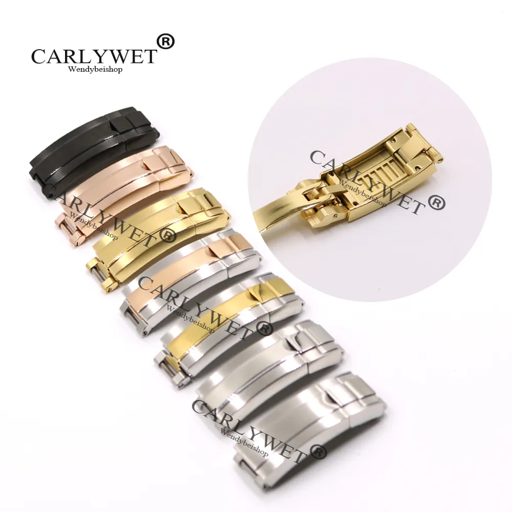 CARLYWET 9mm x 9mm Brush Polish Stainless Steel Watch Band Buckle Glide Lock Clasp Steel For Bracelet Rubber Leather Strap Belt