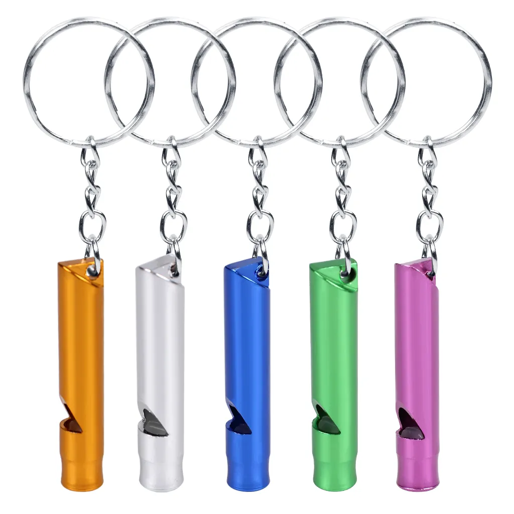 Mini Aluminium Whistle Dogs för träning med Keychain Key Ring Outdoor Survival Emergency Exploring Dog Traning