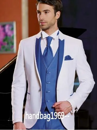 Tuxedos de marié de haute qualité un bouton blanc revers de pointe garçons d'honneur meilleur costume d'homme mariage costumes pour hommes (veste + pantalon + gilet + cravate) J235