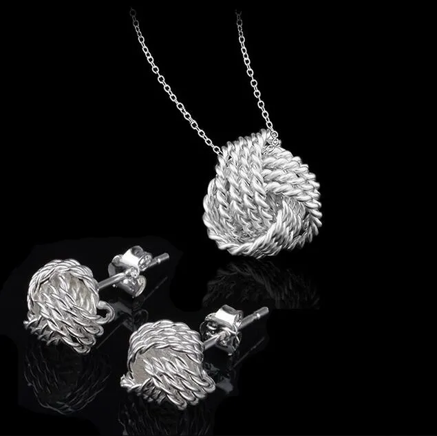 hot sales plating 925 Silver Jewelry Sets Women Wedding Jewelry Set Necklace Earrings