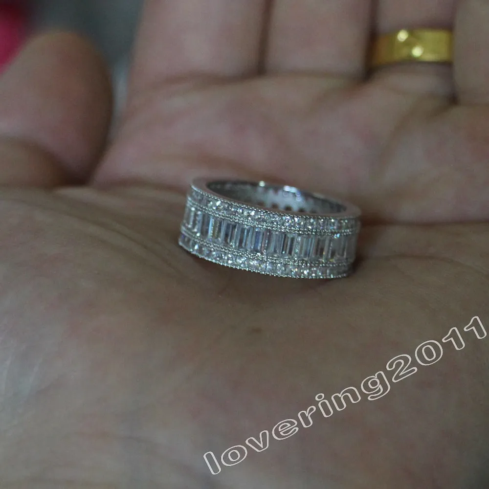 Choucong Conjunto de aliança de casamento e noivado com pedra de corte de princesa completa 10KT ouro branco cheio tamanho 5-11 Gift300G