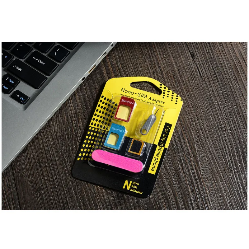 Pakiet detaliczny 5 W 1 Nano Micro Standard SIM Adapter Converter z tacy Otwórz igłą do telefonu 5S 7 plus 6s