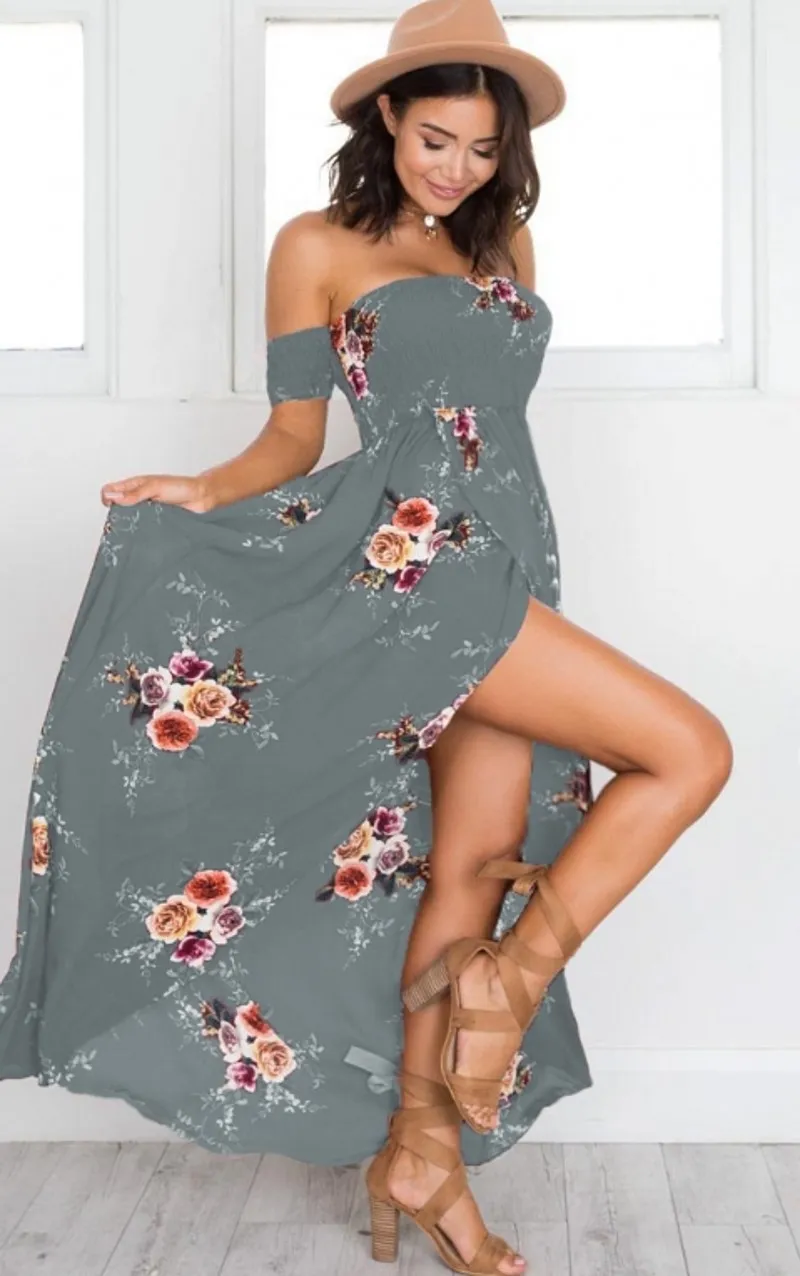 vendita calda Abito da donna senza spalline senza spalline con stampa floreale Abito da sera Abito lungo lungo da festa Vestito estivo estivo Abiti casual taglie forti XS-5XL