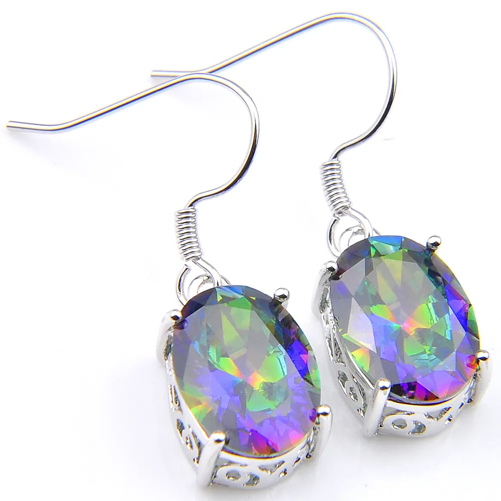 Holiday Jewelry Gift Luckyshine Rainbow Mystic Topaz 925 Silver Plated High Qualit Classic For Women Colorful Zircon Drop Earrings