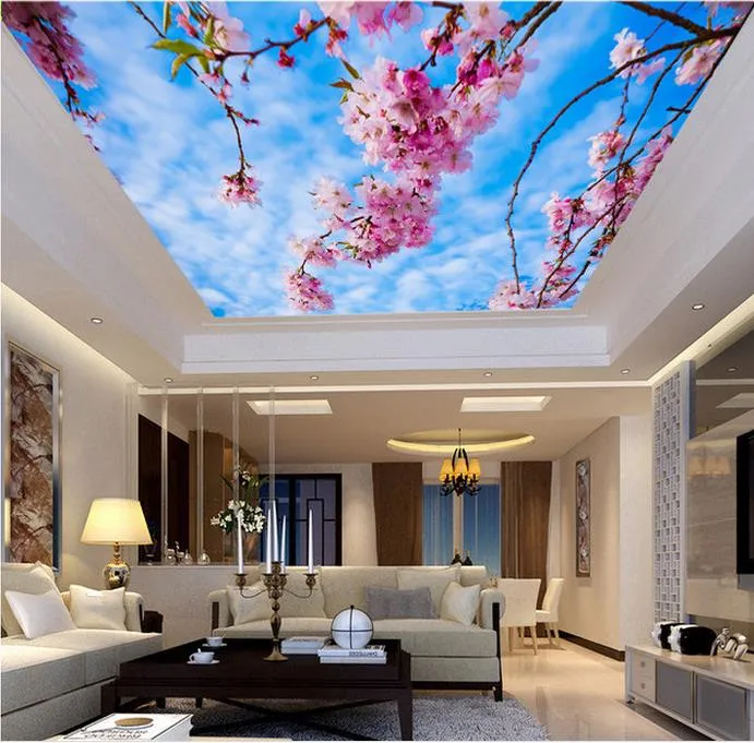 Custom photo 3d ceiling murals wallpaper Flowering blue sky painting 3d wall murals wallpaper for walls 3d