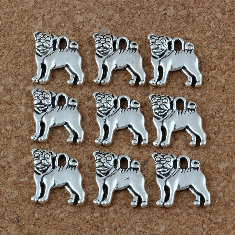 Pug Dog Charms Wisiorki 200 sztuk / partia 15x16mm Antique Silver Moda Biżuteria DIY Fit Bransoletki Naszyjnik Kolczyki A-224