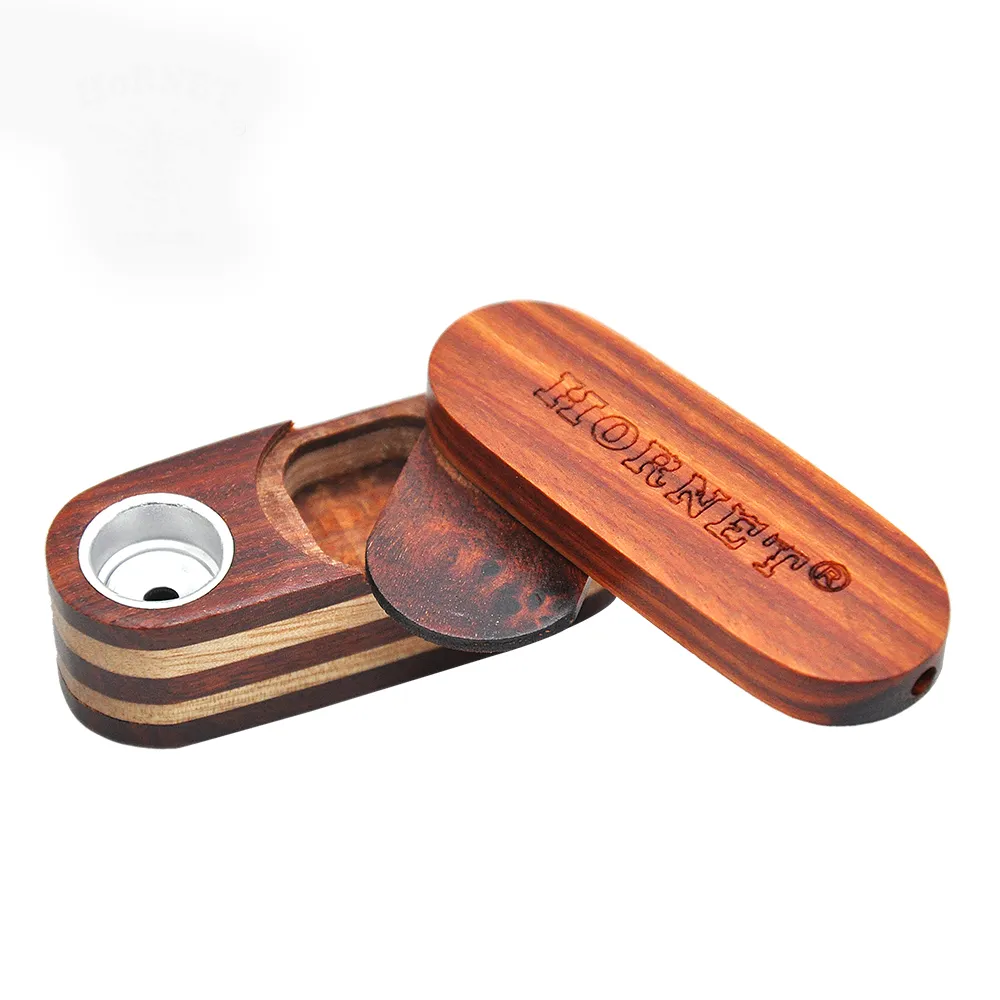 "HORNET" Mini wood & Metal Smoking Pipe Turning Smoking Pipes Portable Metal Pipe With Tobacco Storage Smoking Accessory