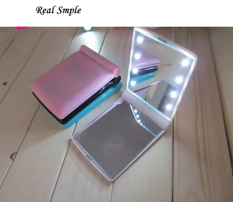 Portable Led Lights Makeup Mirror with 8 LED Lights Lamps Cosmetic Folding Portable Compact Pocket Hand Mirror Make Up Under Lights