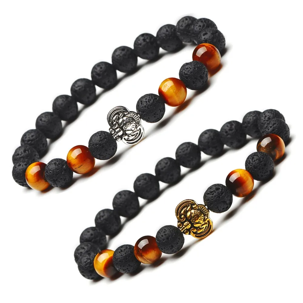 4 Styles Lion Head Charms 8mm Black Lava Stone Beads Bracelet DIY Aromatherapy Essential Oil Perfume Diffuser Yoga Jewelry