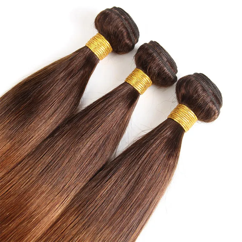 Ombre Brazilian Human Hair Pakiety zajmują się kolorami prosto i ciało 430 ciemnobrązowe dziewicze włosy splot dwóch tonowych włosów Extensio6232635