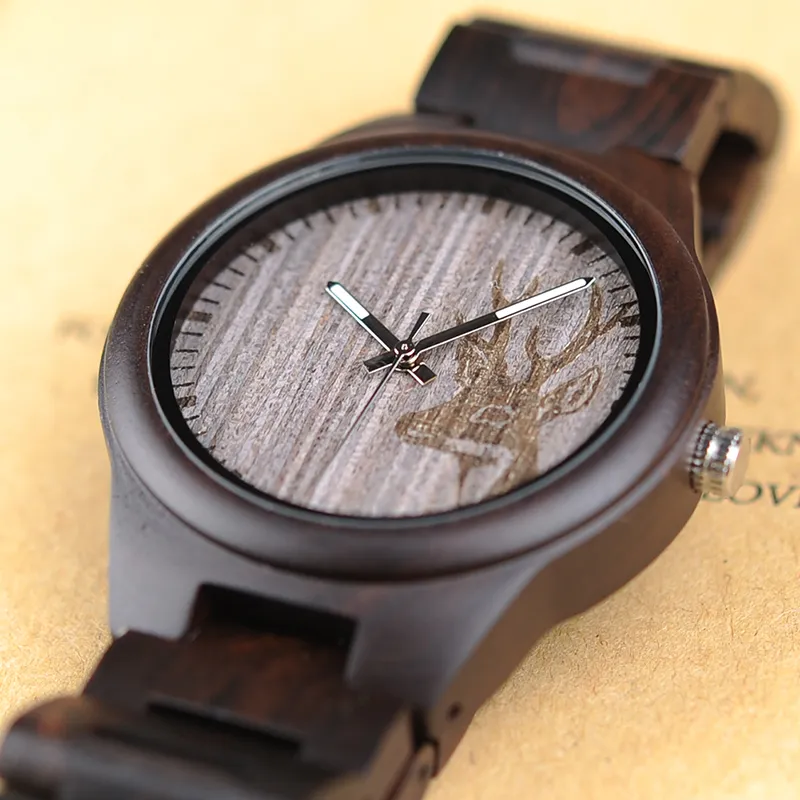 Bobo Bird Factory Temps Men039 Logo personnalisé Natural Natural Arabed Scarved Dark Santalwood Wrist Watch Montre Homme2874633