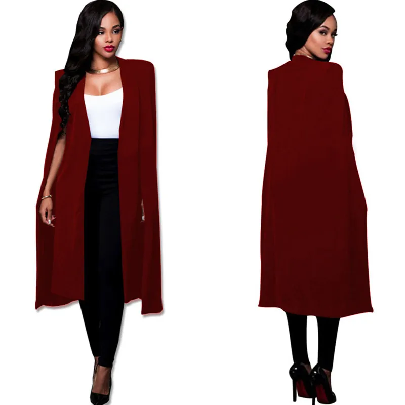 S-4XL Moça de moda Cape Blazer Mulheres Outono Casaco de Inverno Lapela Split Manga Longa Casual Terno Casaco Outerwear Workwear Plus Size