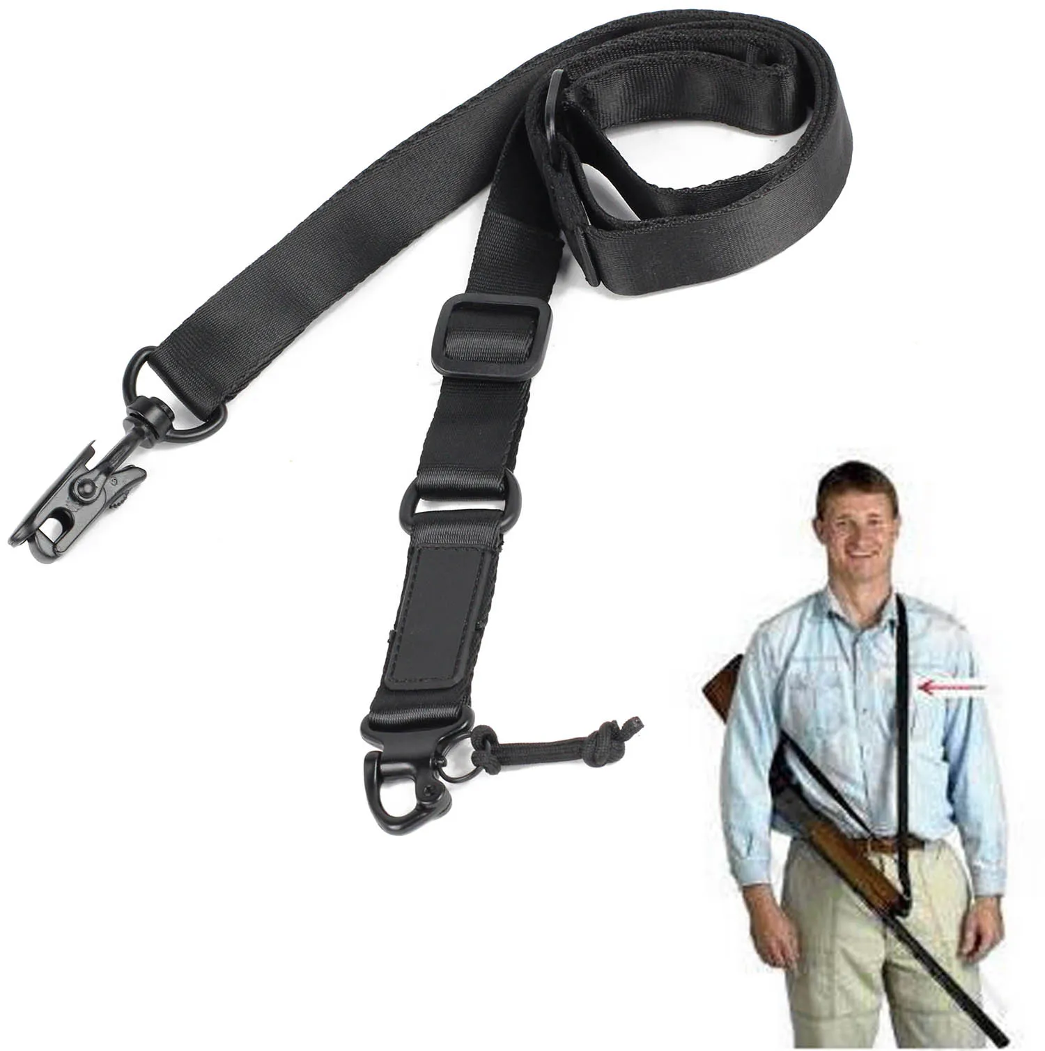 Outdoor Tactical Two 2 Point Sling Adjustable Soft Rifle Gun Sling Shoulder Strap With Metal