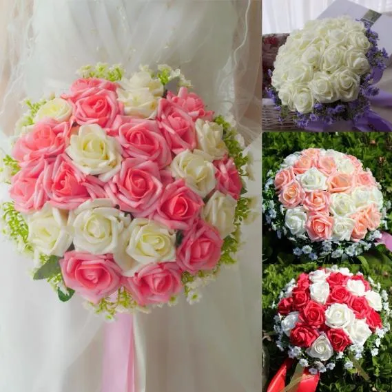 Rose Flower Bridal Bouquet buque noiva branco Pink White Bridesmaid Wedding Bouquet  de mariage Bruidsboeket