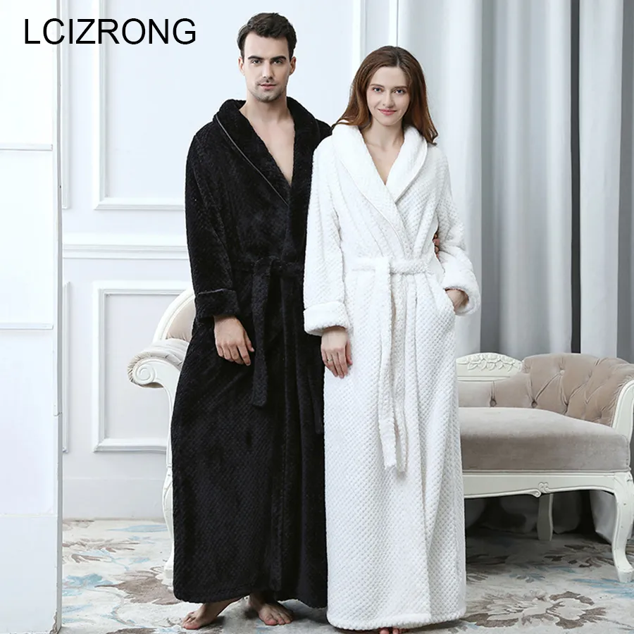 Vinterpar Coral Fleece Bathrobes Kvinnor / Män Varm Lång Sexig Kimono Bath Robe Plus Size Dressing Gown Bridesmaid Robes Kvinna