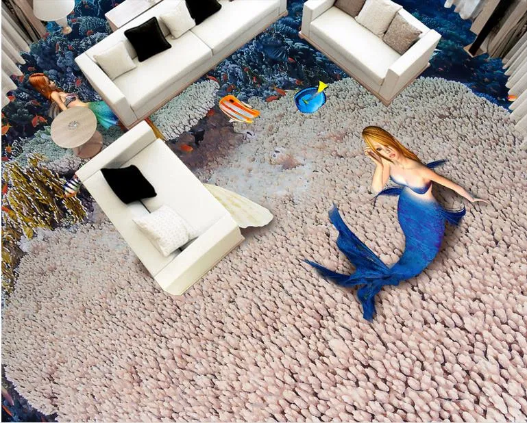 Podłoga 3D do salonu i sypialni Podwodna World Mermaid Floor Tapeta Dla Dzieci