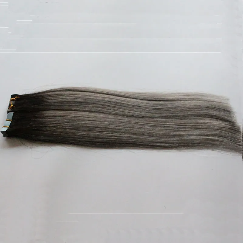 T1B/Gris Ombre Bande dans les Extensions de Cheveux gris cheveux vierges 40 Pièces Bande Adhésive Peau Trame Cheveux 100 Grammes