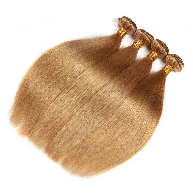 Silkeslen Straight Indian Honey Blonde Human Hair With Top Stängning 27 Strawberry Blonde 4x4 Spetsstängning med Virgin Hair Weaves 4 Bu7082063