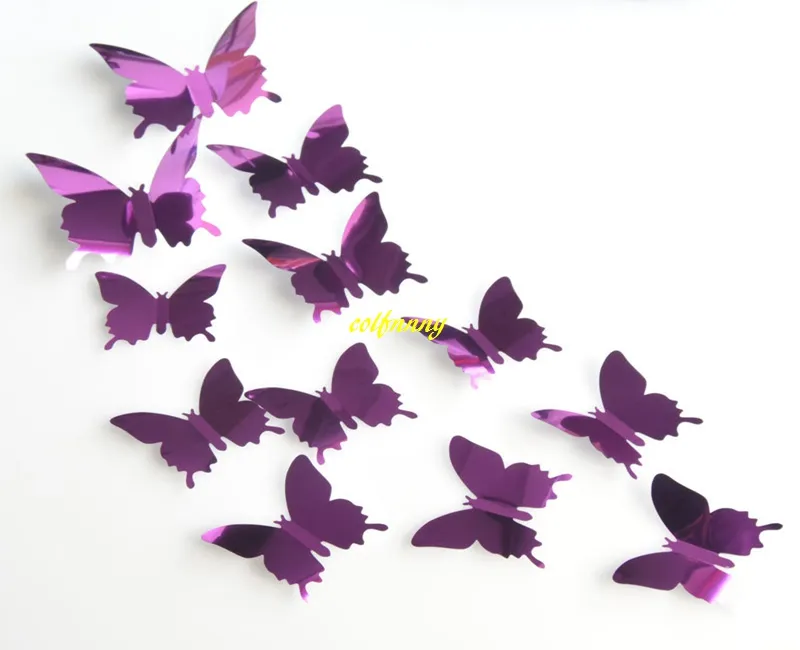 20 zestawów / partia 12 sztuk / zestaw 3D Lustro Motyl Naklejki Ścienne Party Wedding Decor Motyl Naklejki Ścienne DIY Dekoracje domu B5301