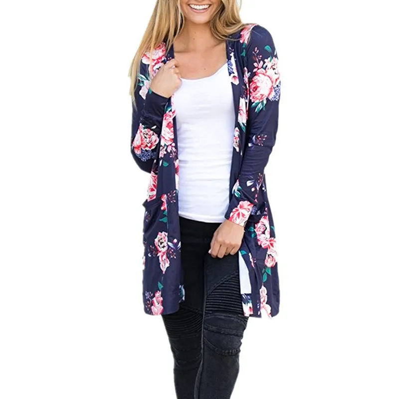 Cardigan a fiori da donna Felpe Cappotti lunghi alla moda Donna Estate Primavera Orologio da spiaggia Top Abbigliamento a maniche lunghe