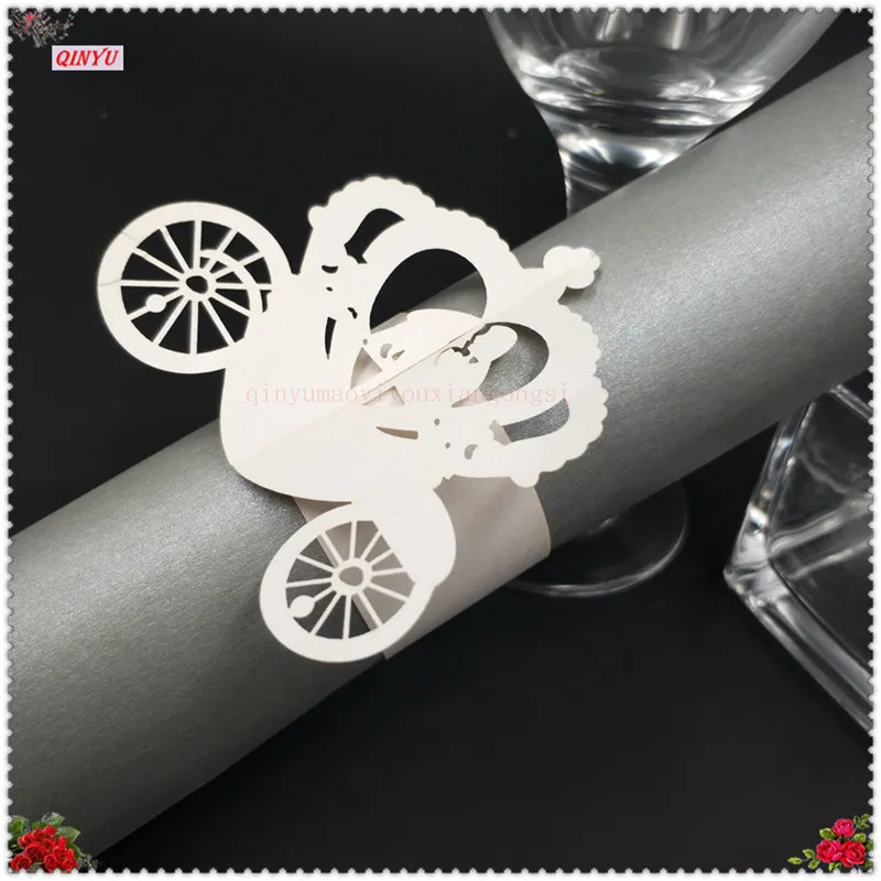 100PCS Wedding Car Shaped Napkin Rings Pearlscent Paper Cards Towel Buckle Serviette Table Decoration 7ZSH884