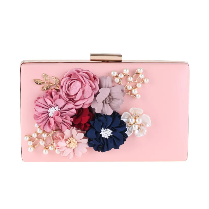 New Rose Dinner Flowers Purse Women Dress Evening Party Bag Beading Pearl Fabric Craft Bag Porte Monnaie Femme