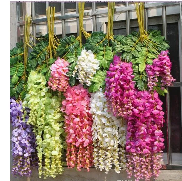 Fiori di edera artificiale Silk Flower Wisteria Vine Flower Rattan centrotavola matrimoni Decorazioni Bouquet Garland Ornament 7648435