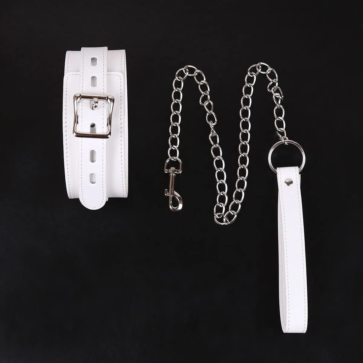 Sexy White Soft Bondage Slave Collar With Stainless Steel Leash #t89