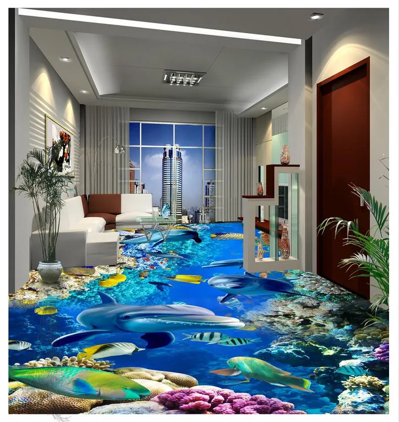 Foto Personalizado Mural Papel de Parede Moderno Mar Mundo Dolphin Water Coral 3d Quarto Cozinha Banheiro Pintura Pintura Telhas