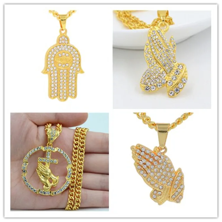 6 style bouddhisme bergamote pendentifs colliers pendentifs Bling Bling glacé cristal prière colliers Hip Hop bijoux pour cadeau