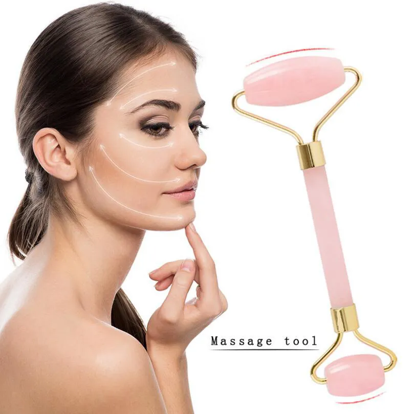 Pink Quartz Facial Relaxation Slimming Tool/rose quartz Roller Massager For Face jade massage stone Double Head Massage Roller
