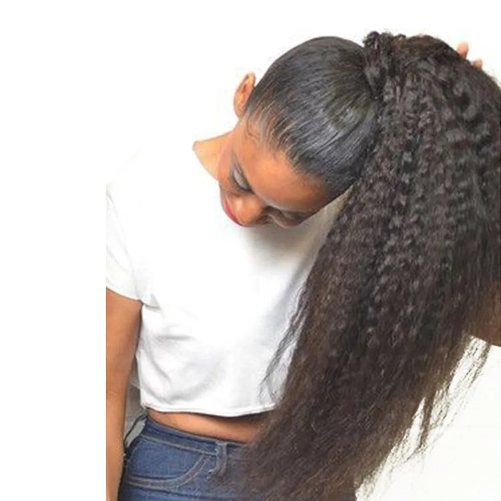 8A Afro Kinky Straight Curl Pferdeschwanz Echthaarverlängerungen Naturschwarz Remy Echthaar Clip In Pferdeschwänze 100 Gramm