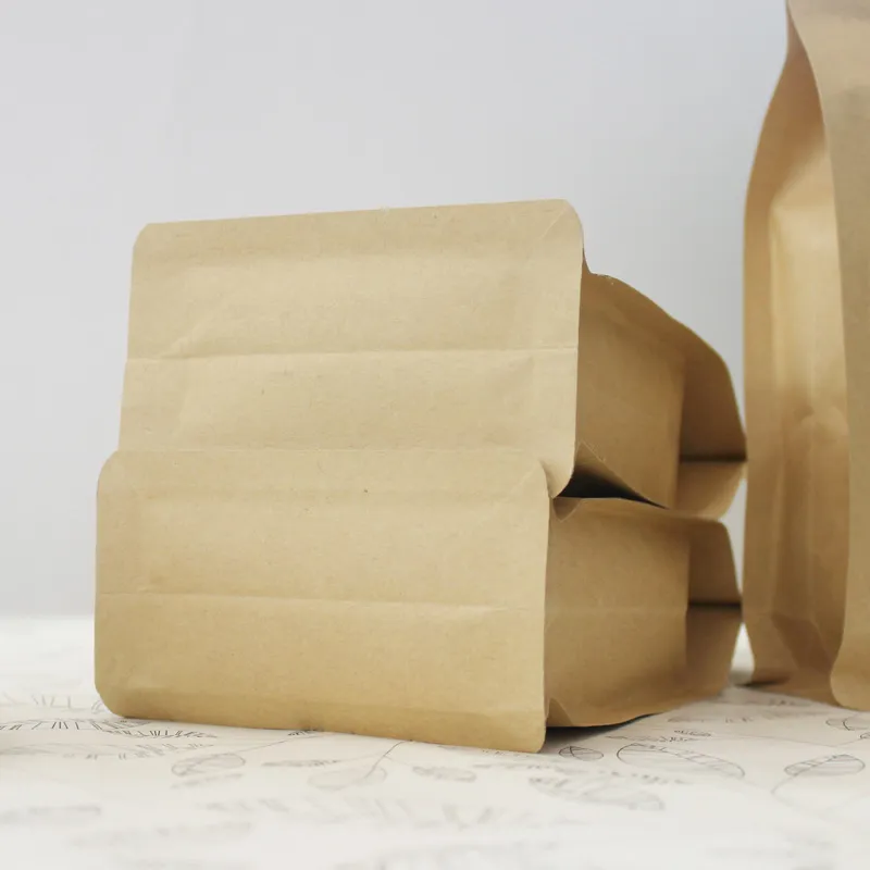 Kraft Paper Eight Edge Sealing Bags Zip Lock Brown Aluminum Foil Thicken Packaging Coffee Nut Grain Food Package Pouches 6 sizes 248d