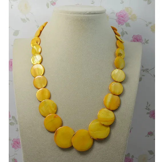 Couleur jaune ronde collier de coquillages naturels Fashion Lady's Wedding Party bijoux, femme cadeau collier nouveau livraison gratuite