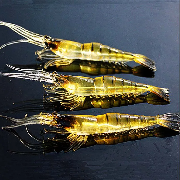 Silicone Simulation Lifelike 10cm 4g Pesca Leurre Peche Carp Soft Shrimp Prawn shrimp glow in the dark Fishing Lure without hook