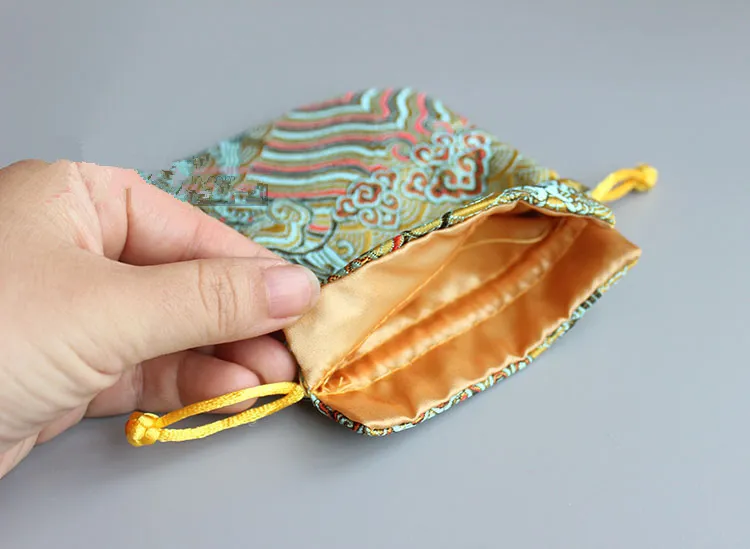 Luxe eau de mer Vintage petits sacs-cadeaux pour les sacs d'emballage de bijoux cordon Chine poche de brocart en soie avec doublé 13x15cm / 